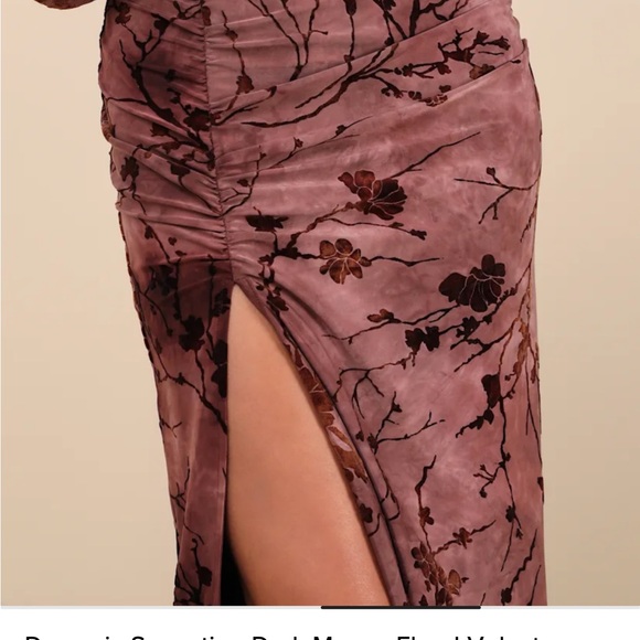 Lulu’s Dynamic Sensation Dark Mauve Floral Velvet Burnout Maxi Dress - Picture 3 of 9